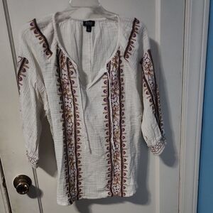 a.n.a White and Brown Embroidered Blouse